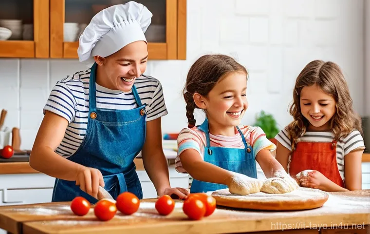 타요와 가족 콘텐츠 제작 - **Italian Family Focaccia Fun:**
    "A vibrant, warm image of a cheerful Italian family in a bright...