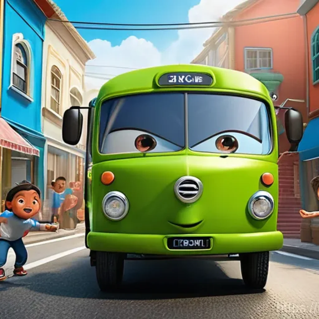 타요와 어린이 교육 - **Prompt:** A vibrant, cheerful animated scene depicting Tayo the Little Bus and his diverse friends...