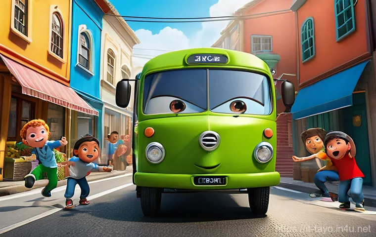 타요와 어린이 교육 - **Prompt:** A vibrant, cheerful animated scene depicting Tayo the Little Bus and his diverse friends...
