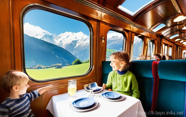 타요 관련 여행 콘텐츠 - **Italian Alps Train Journey:** A vibrant, sun-drenched scene inside a classic Italian train carriag...
