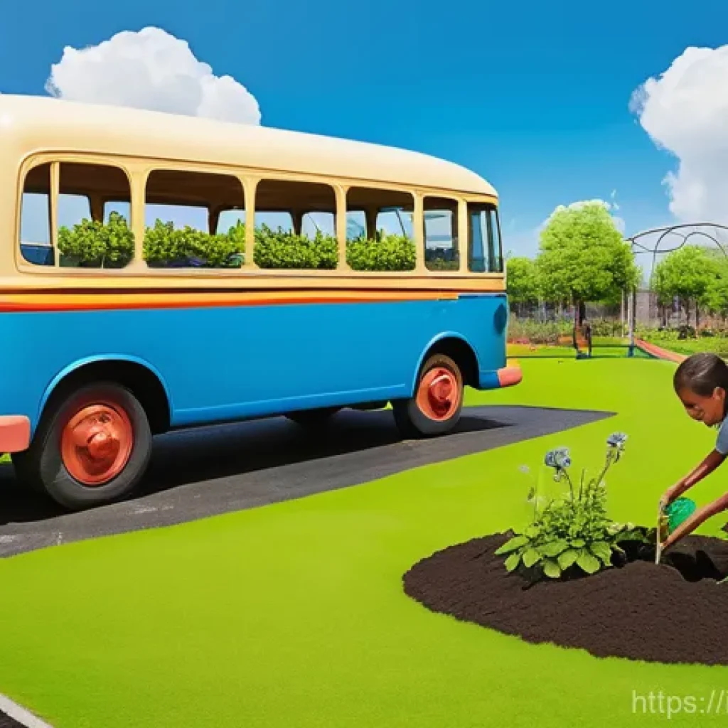타요의 에피소드 베스트 5 - A vibrant, cheerful scene featuring four anthropomorphic buses, Tayo (blue, curious), Rogi (green, e...
