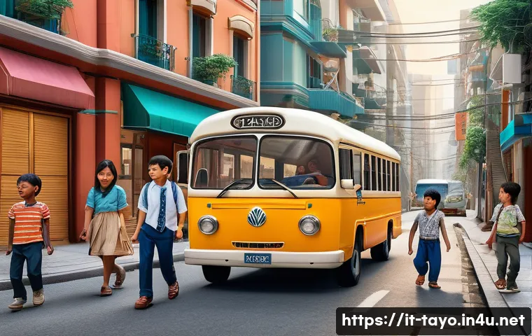 타요 캐릭터별 스토리 라인 - **A vibrant, detailed illustration of Tayo, Lani, Gani, and Rogi, the four little bus friends, colla...
