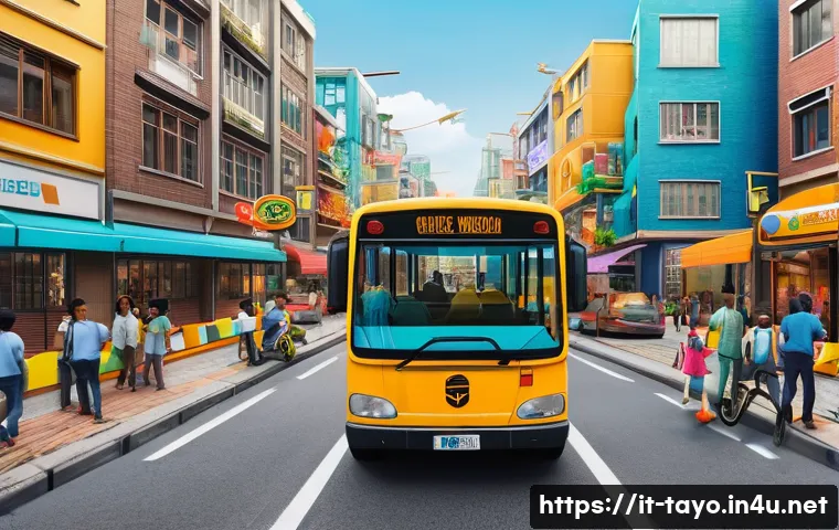 타요와 도덕적 가르침 - **Prompt:** "A vibrant, panoramic view of a bustling city street from an elevated perspective, featu...