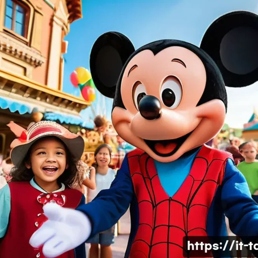 타요 관련 이벤트 - A group of diverse children, aged 5-10, are excitedly gathered around a cheerful Mickey Mouse and a ...