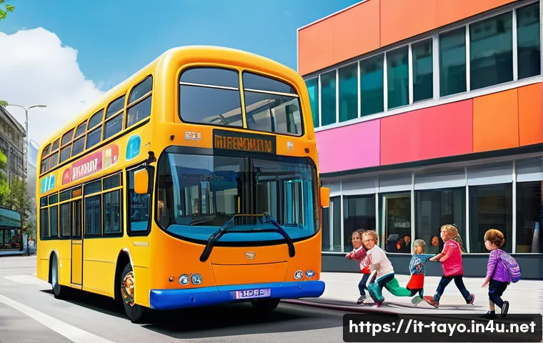 타요 캐릭터 성격 - A vibrant and colorful scene featuring animated anthropomorphic buses in a lively urban setting, eac...