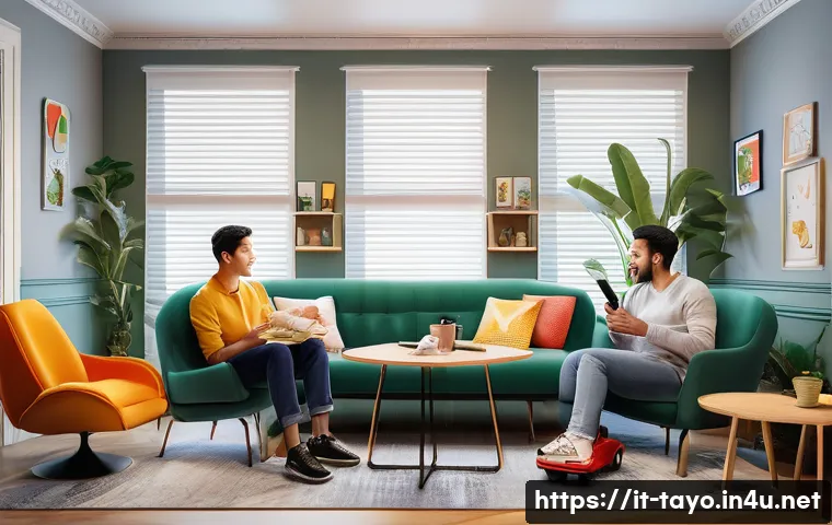 타요 팬클럽 운영 - A lively virtual fan club event scene set in a cozy Italian living room with a diverse group of adul...
