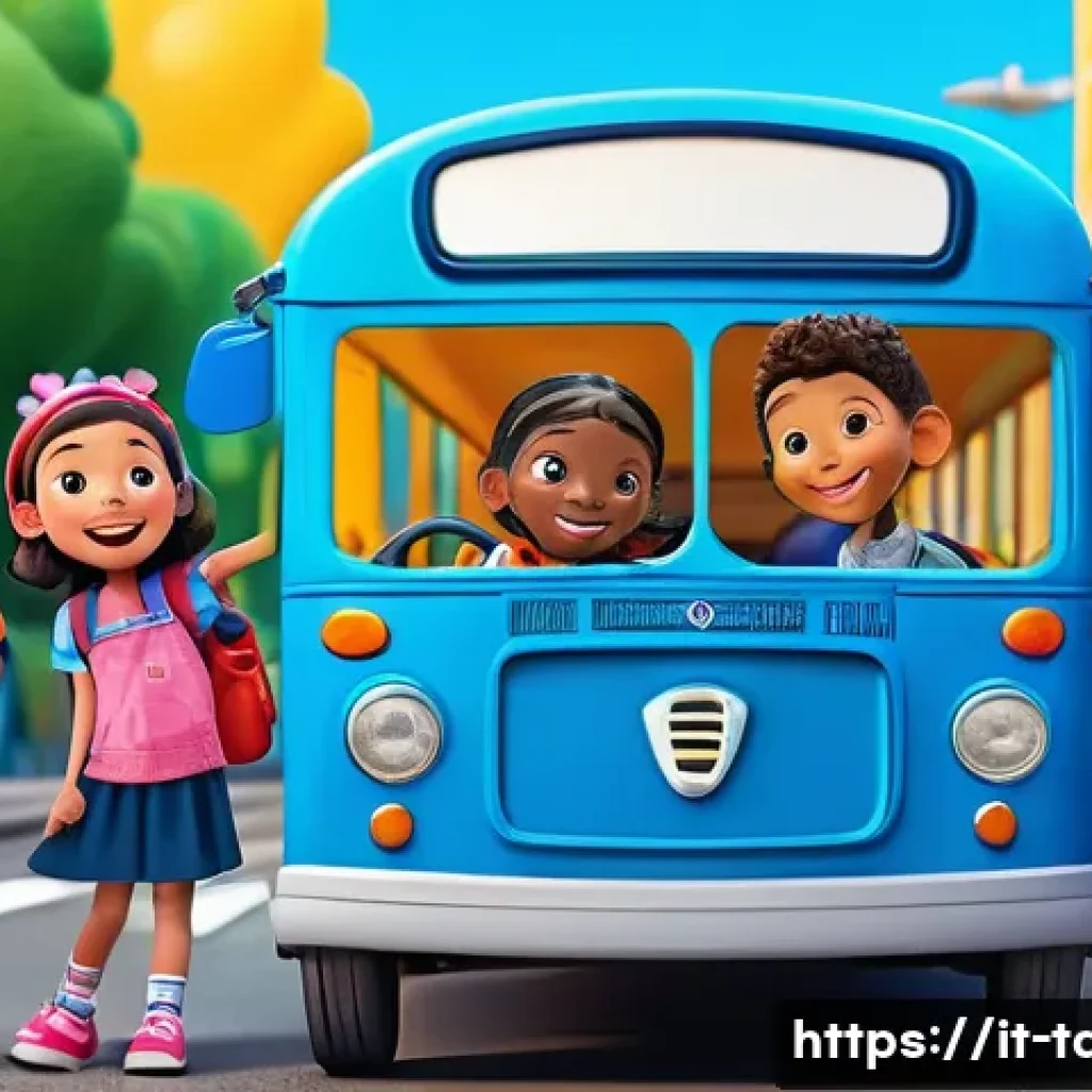 타요 유튜브 공식 채널 - A vibrant, colorful animated scene featuring a friendly blue bus character named Tayo and his divers...