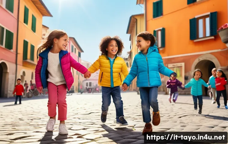 타요 관련 시청률 통계 - A vibrant urban Italian playground scene in the afternoon, featuring diverse preschool children aged...