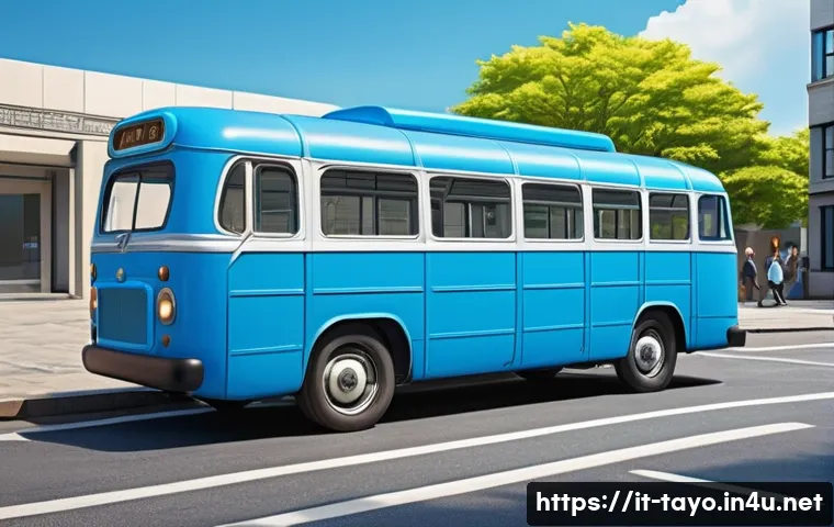 타요 캐릭터 컬러 심리 - A vibrant scene featuring Tayo, the blue bus character, radiating calm and reliability, set in a bri...