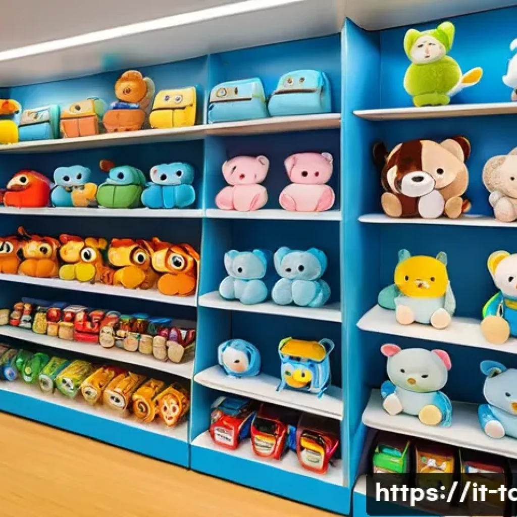 타요 관련 굿즈 구매처 - A bright and colorful retail toy store shelf in Milan, showcasing authentic Tayo character plush toy...