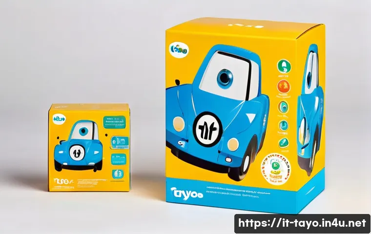 타요의 장난감 패키지 분석 - A vibrant and playful toy packaging design prominently featuring the main Tayo characters in dynamic...