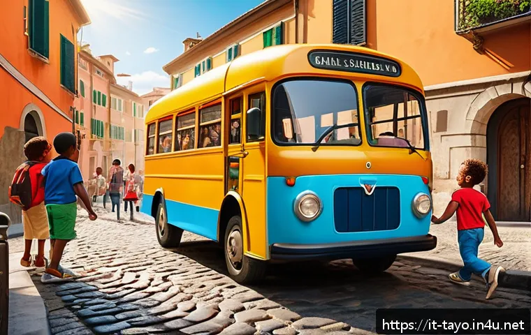 타요 주요 캐릭터 - A vibrant and colorful scene depicting a group of animated, anthropomorphic buses with distinct pers...