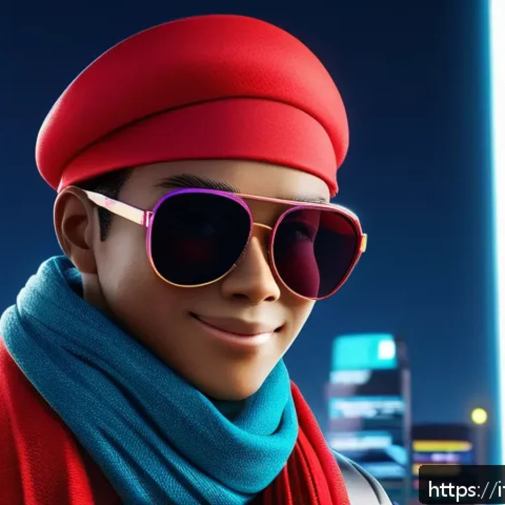 타요 캐릭터 개인화 - A stylized digital character named Tayo, wearing a vibrant red visor cap, dark sunglasses, and a col...