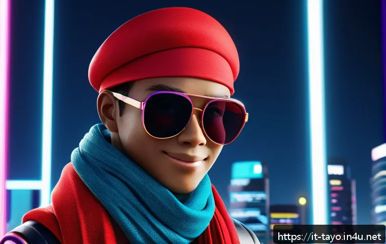 타요 캐릭터 개인화 - A stylized digital character named Tayo, wearing a vibrant red visor cap, dark sunglasses, and a col...