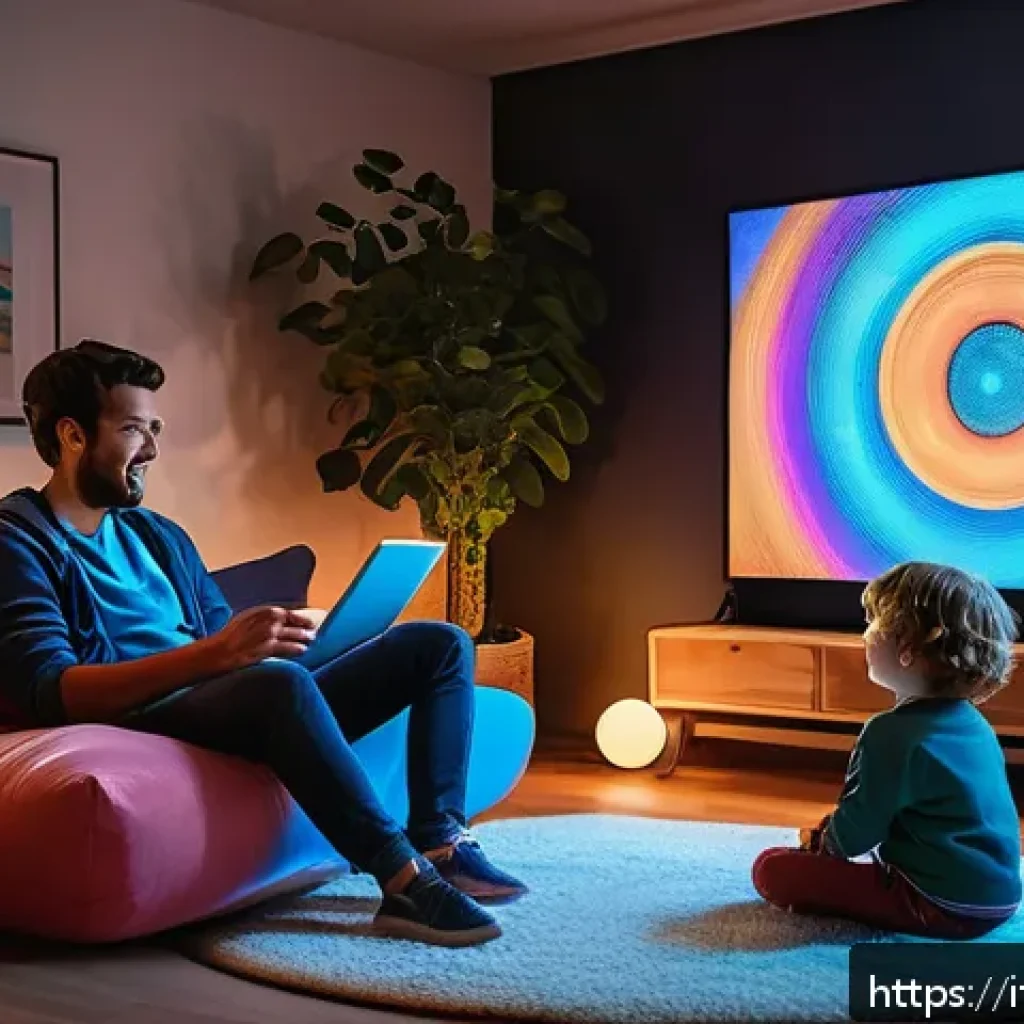 타요 온라인 콘서트 - A cozy family living room transformed into a mini concert stage for an immersive online music event,...