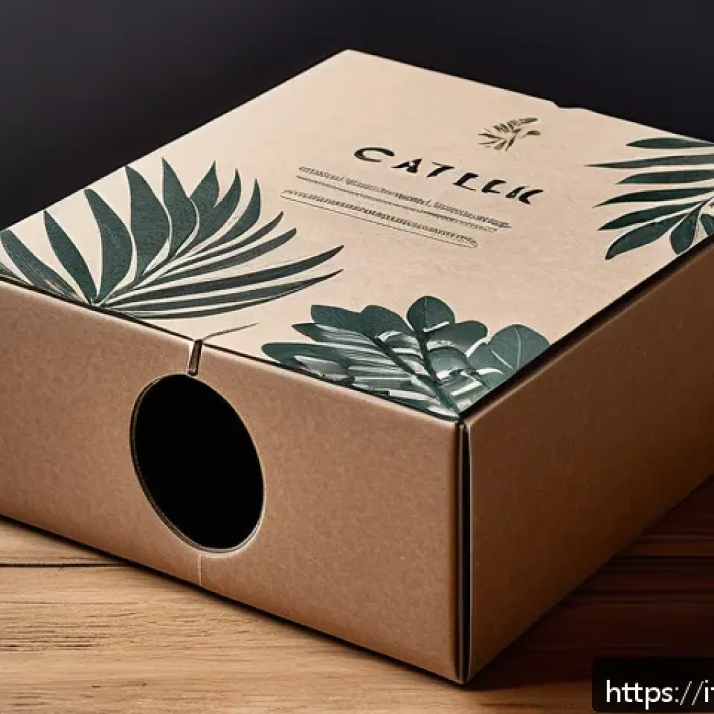 타요 상품 패키징 - A sleek, minimalist eco-friendly packaging design showcasing recycled cardboard with subtle earthy t...