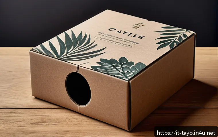 타요 상품 패키징 - A sleek, minimalist eco-friendly packaging design showcasing recycled cardboard with subtle earthy t...