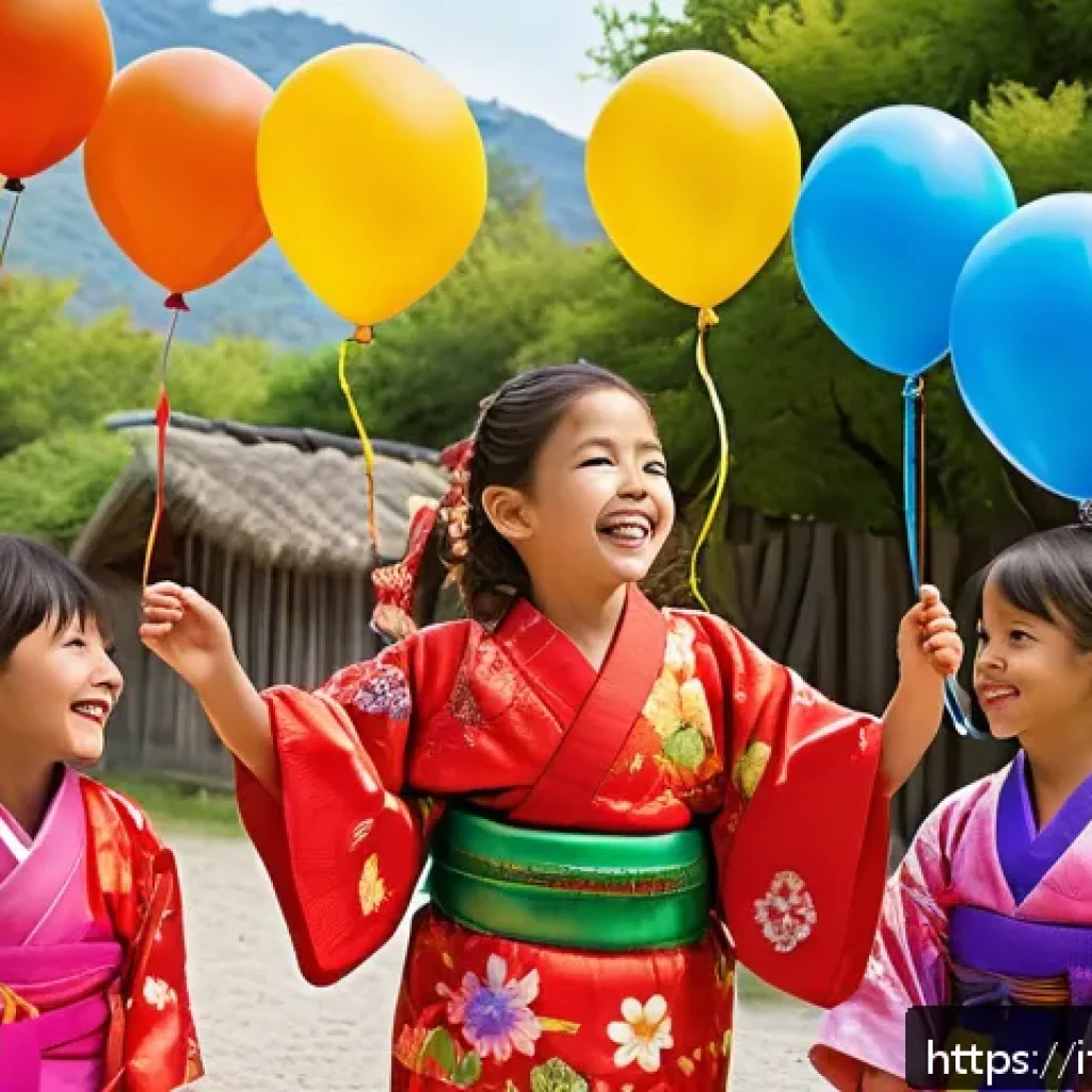 타요와 문화적 다양성 - A vibrant scene showing children from diverse cultural backgrounds celebrating birthdays together in...