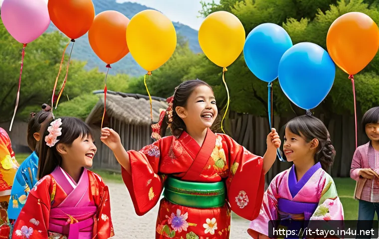 타요와 문화적 다양성 - A vibrant scene showing children from diverse cultural backgrounds celebrating birthdays together in...