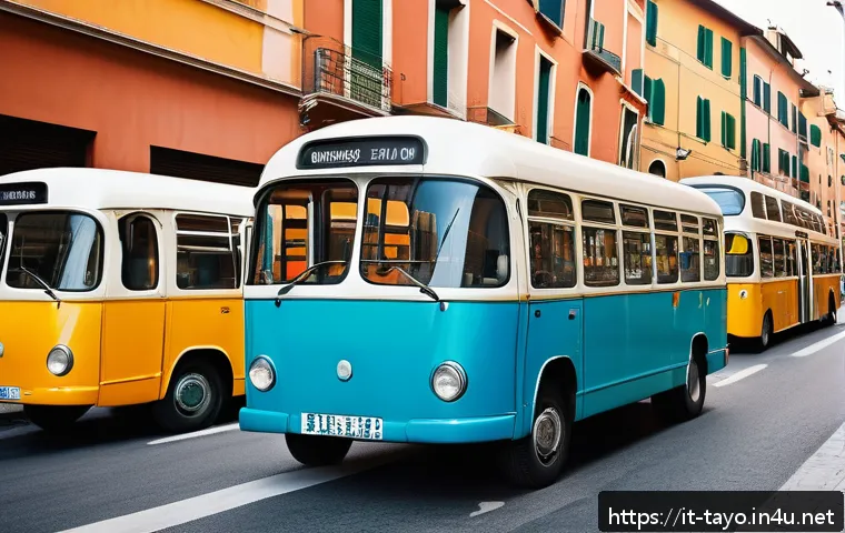 타요의 에피소드 유머 포인트 - A vibrant urban street scene featuring colorful anthropomorphic buses modeled after real city vehicl...