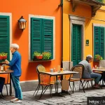 타요 이모티콘 출시 - A vibrant and colorful digital illustration of Tayo emoticons interacting in a lively Italian chat s...